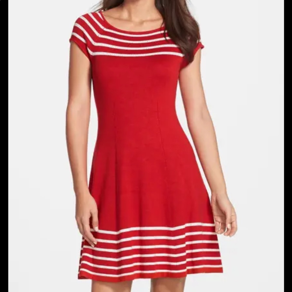 Eliza J Stripe Knit Fit and Flare dress EUC